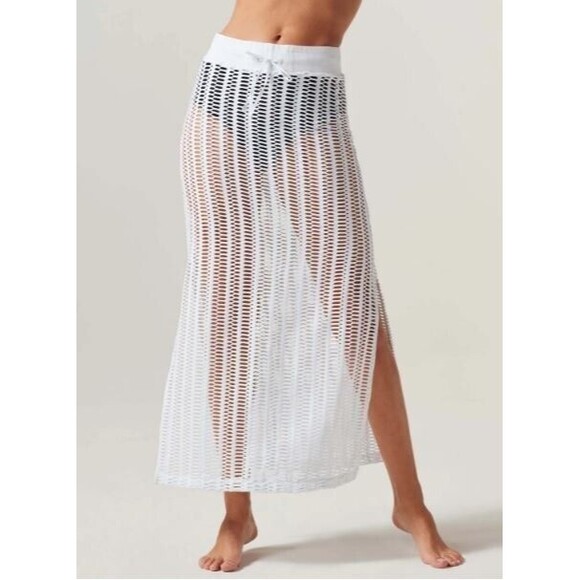 Blanc Noir Linear Maxi Skirt Mesh White Long NWT Womens Size L - Picture 2 of 5